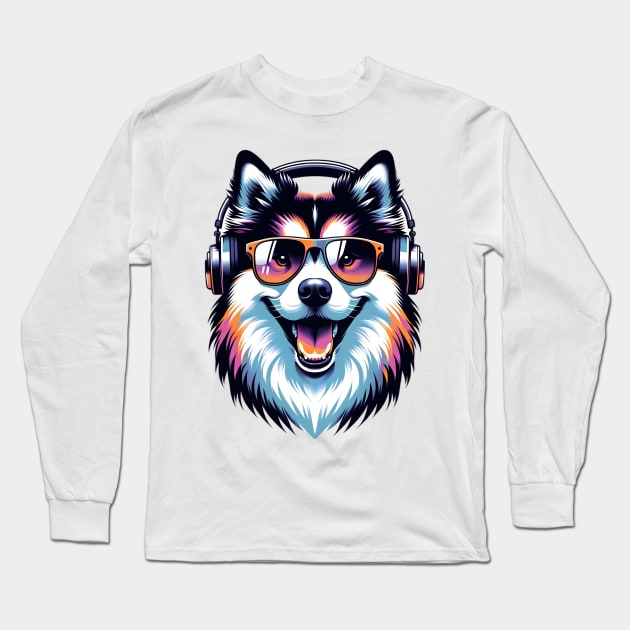 Icelandic Sheepdog Smiling DJ with Joyful Beats Long Sleeve T-Shirt by ArtRUs